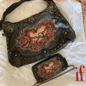 Isabella Fiore Black Leather Shoulder Bag
